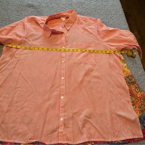 Intro Peach & White Striped Button-Up 3/4 Roll Tab Sleeve Boho Size 3X - Picture 13 of 16